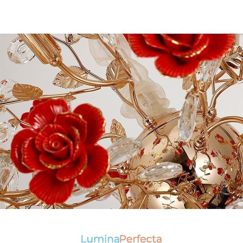 Candelabru de lux din ceramică cu flori roșii
