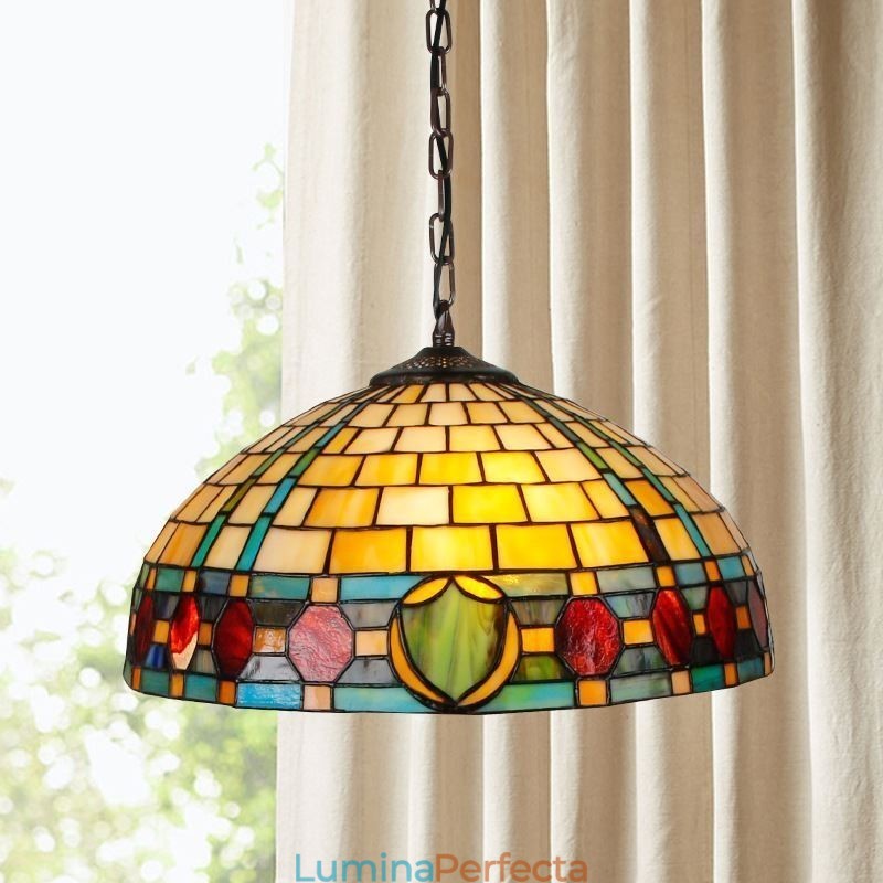 Lampă suspendată din vitraliu Lampă suspendată de epocă