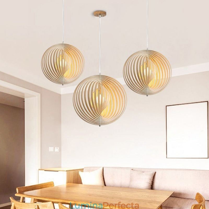 Candelabru modern cu bile rotunde Lampă suspendată din lemn de tijol