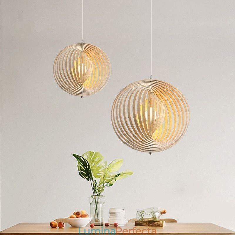 Candelabru modern cu bile rotunde Lampă suspendată din lemn de tijol