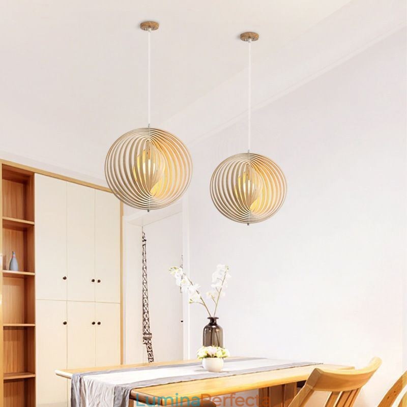 Candelabru modern cu bile rotunde Lampă suspendată din lemn de tijol