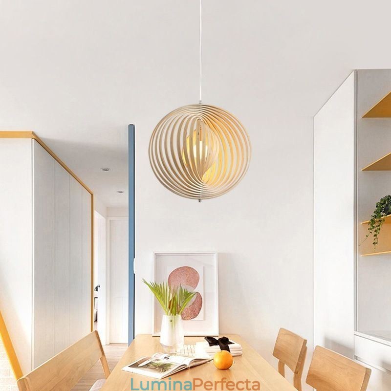 Candelabru modern cu bile rotunde Lampă suspendată din lemn de tijol