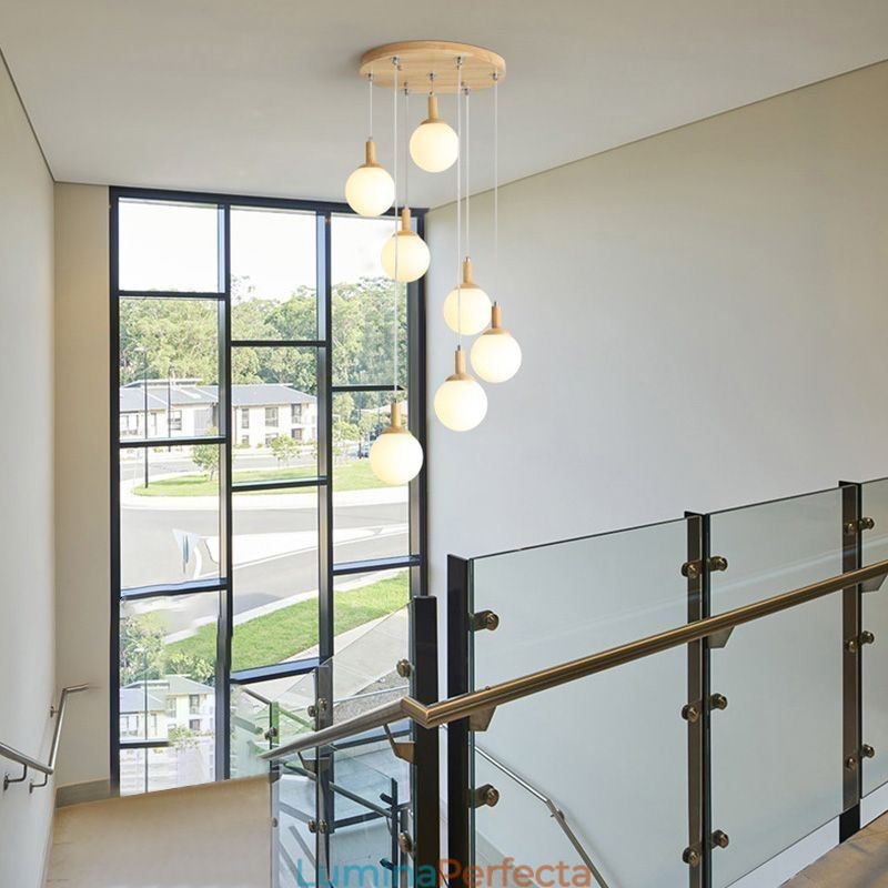 Lampă suspendată din lemn japonez Lampă nordică din sticlă