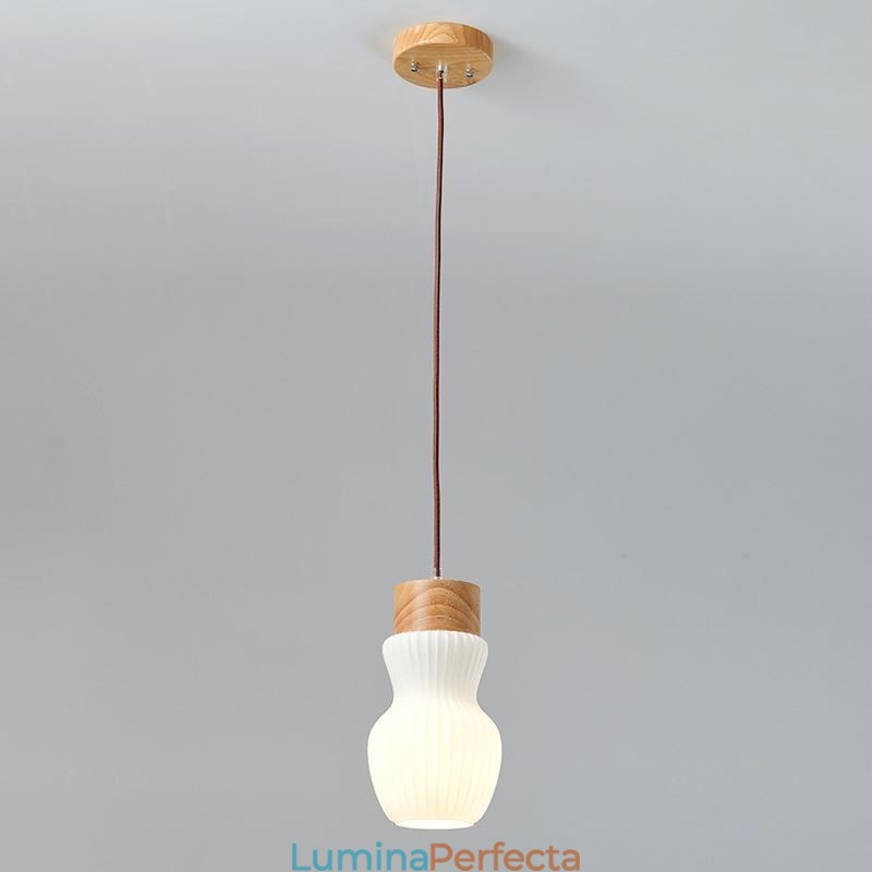 Lampă suspendată din lemn japonez pentru ceainic de sticlă