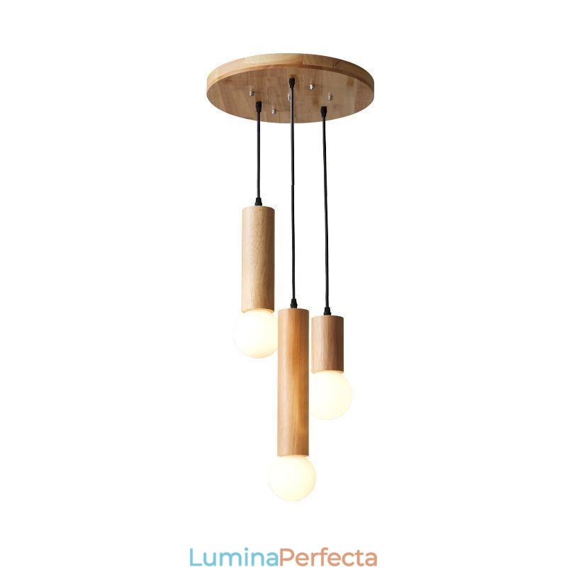 Lampă suspendată din lemn japonez cu 3 lumini