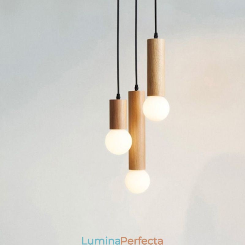 Lampă suspendată din lemn japonez cu 3 lumini