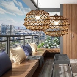 Lampă suspendată modernă pastorală, creativ din ratan, cu abajur pliabil