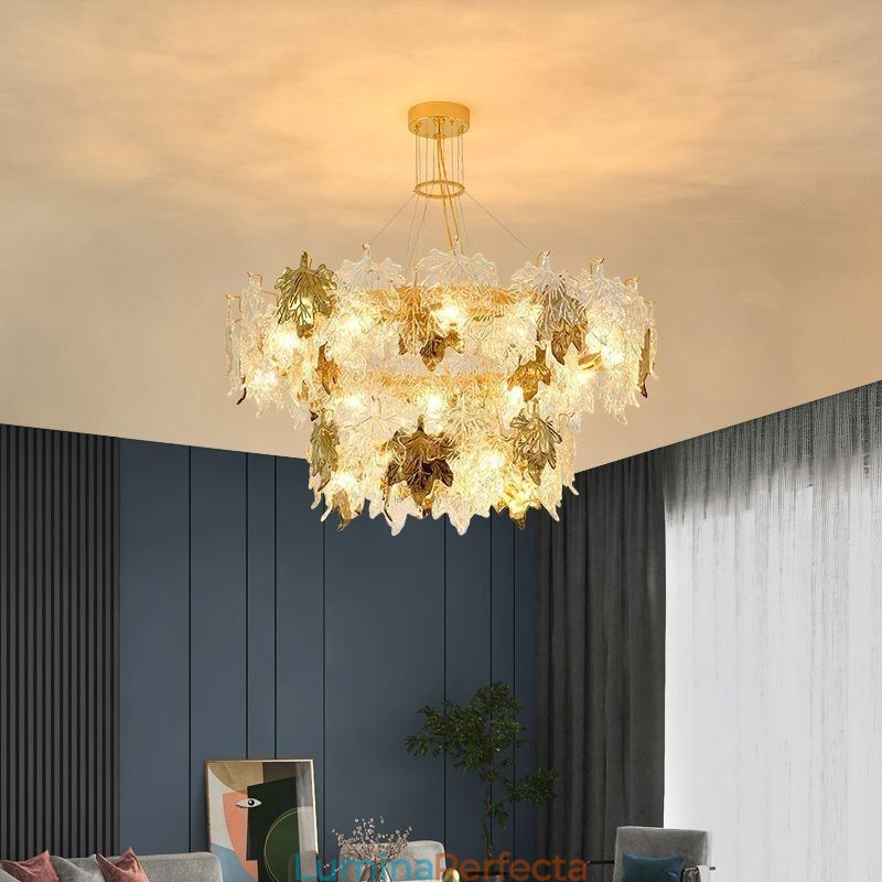 Lampă suspendată Maple Leaf Candelabru din sticlă pentru decorațiuni interioare europene