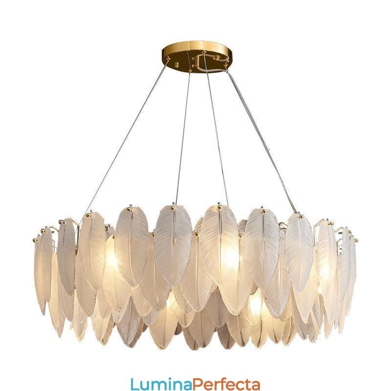Candelabru artistic din sticlă Pene pendanta rotundă
