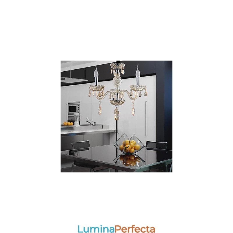 3 Lumini Stilul palatului Candelabru de sticla cu bec de lumanare