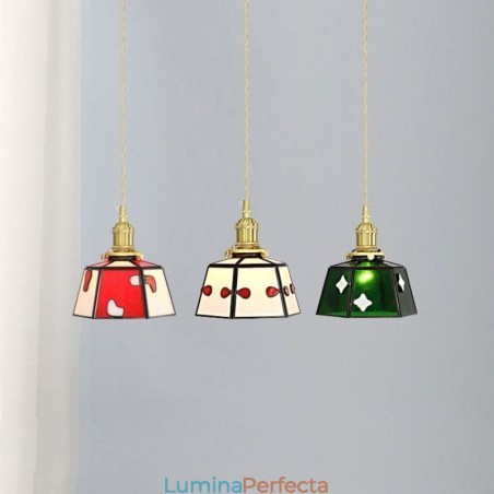 Lampă suspendată din sticlă colorată în stil japonez, decorativă retro, suspendată de noptieră Lampă suspendată din sticlă colorată în stil japonez, decorativă retro, suspendată de noptieră