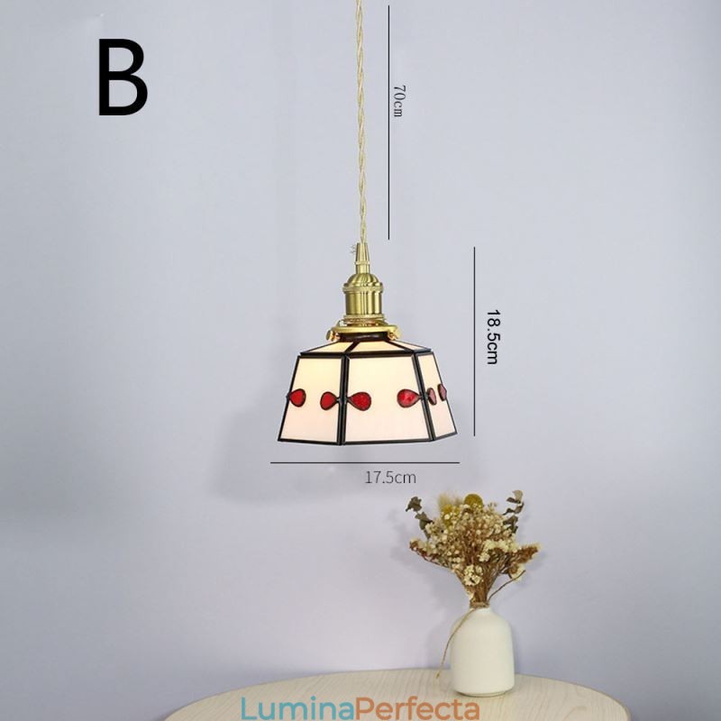Lampă suspendată din sticlă colorată în stil japonez, decorativă retro, suspendată de noptieră