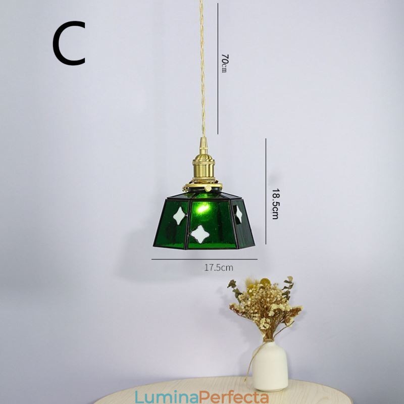 Lampă suspendată din sticlă colorată în stil japonez, decorativă retro, suspendată de noptieră