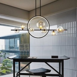 Candelabru modern din metal cu bule de sticlă transparentă