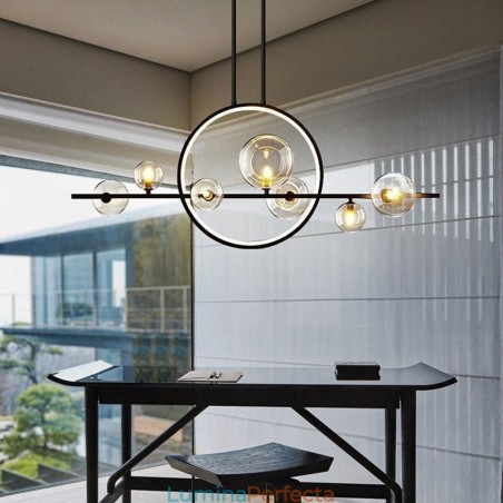 Candelabru modern din metal cu bule de sticlă transparentă Candelabru modern din metal cu bule de sticlă transparentă