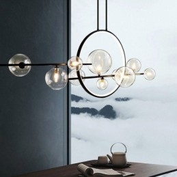 Candelabru modern din metal cu bule de sticlă transparentă