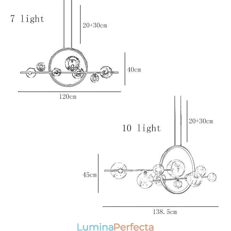 Candelabru modern din metal cu bule de sticlă transparentă