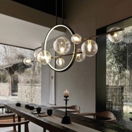Candelabru modern din metal cu bule de sticlă transparentă