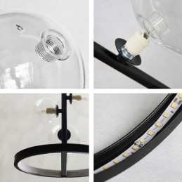 Candelabru modern din metal cu bule de sticlă transparentă