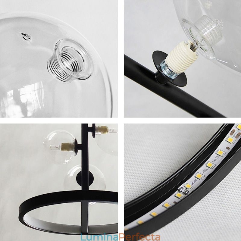 Candelabru modern din metal cu bule de sticlă transparentă