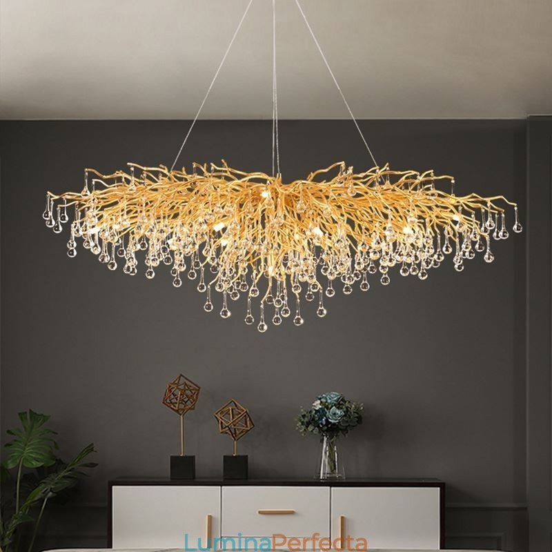 Candelabru din cristal de lux Aur Modern Lampa suspendata din tavan