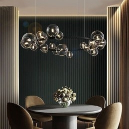Candelabru creativ modern din metal, lampă cu bule de sticlă transparentă