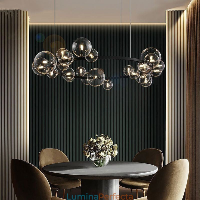 Candelabru creativ modern din metal, lampă cu bule de sticlă transparentă