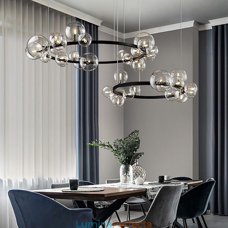 Candelabru creativ modern din metal, lampă cu bule de sticlă transparentă