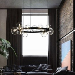 Candelabru creativ modern din metal, lampă cu bule de sticlă transparentă