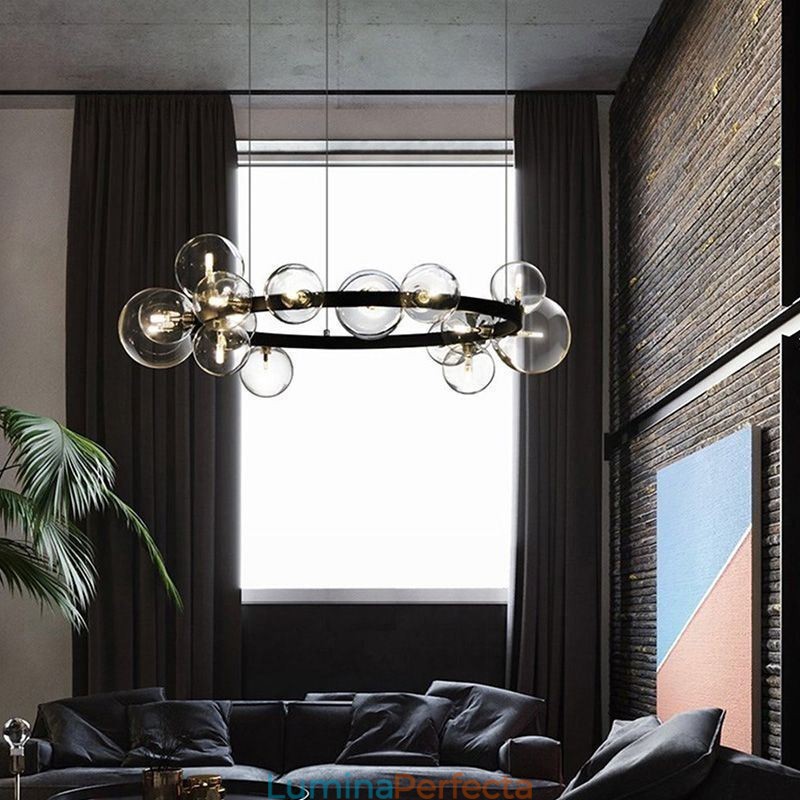 Candelabru creativ modern din metal, lampă cu bule de sticlă transparentă