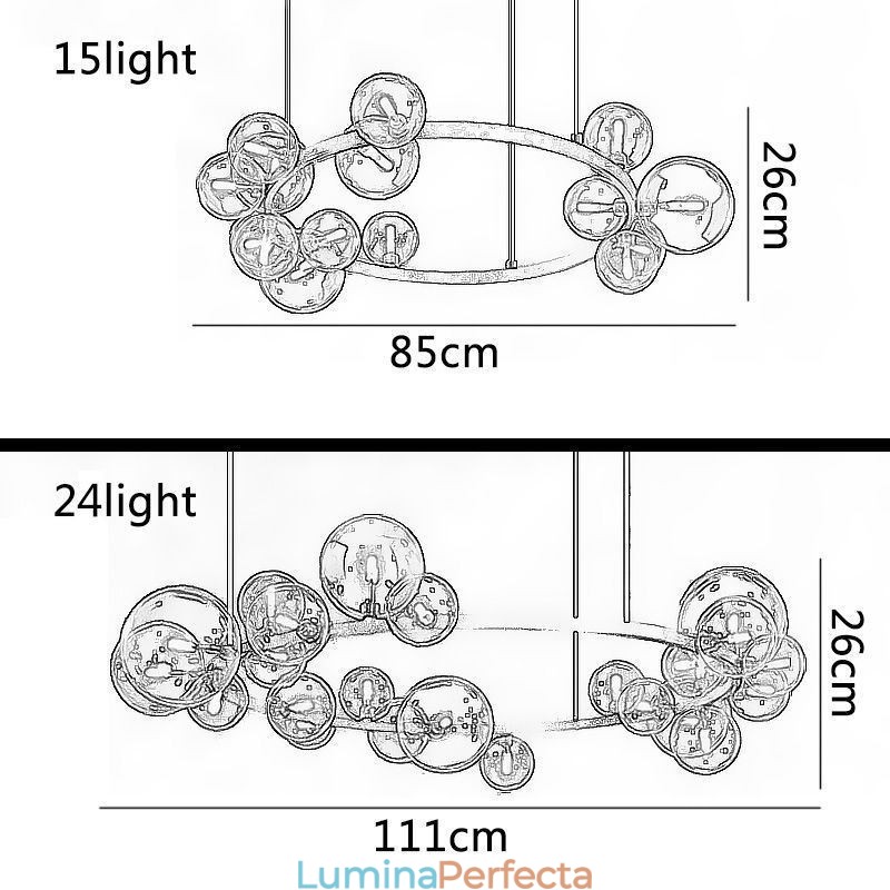 Candelabru creativ modern din metal, lampă cu bule de sticlă transparentă