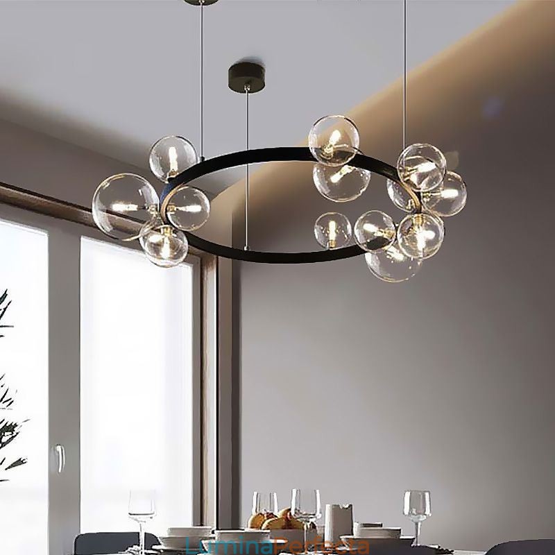 Candelabru creativ modern din metal, lampă cu bule de sticlă transparentă