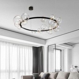 Candelabru creativ modern din metal, lampă cu bule de sticlă transparentă