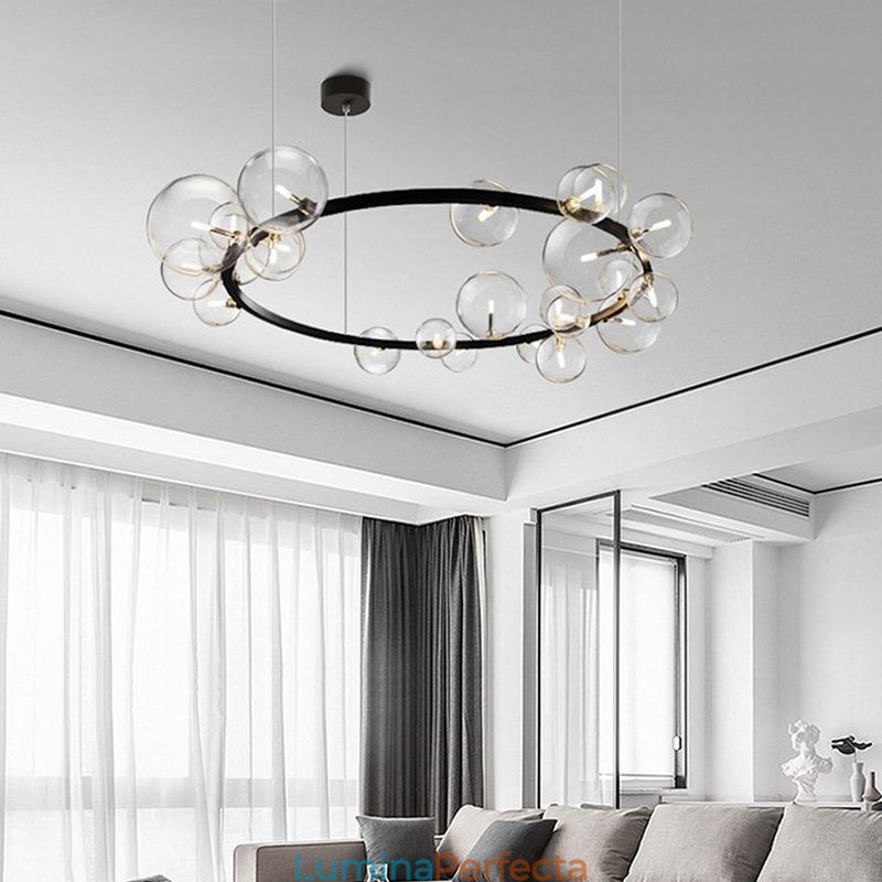 Candelabru creativ modern din metal, lampă cu bule de sticlă transparentă