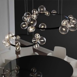 Candelabru creativ modern din metal, lampă cu bule de sticlă transparentă