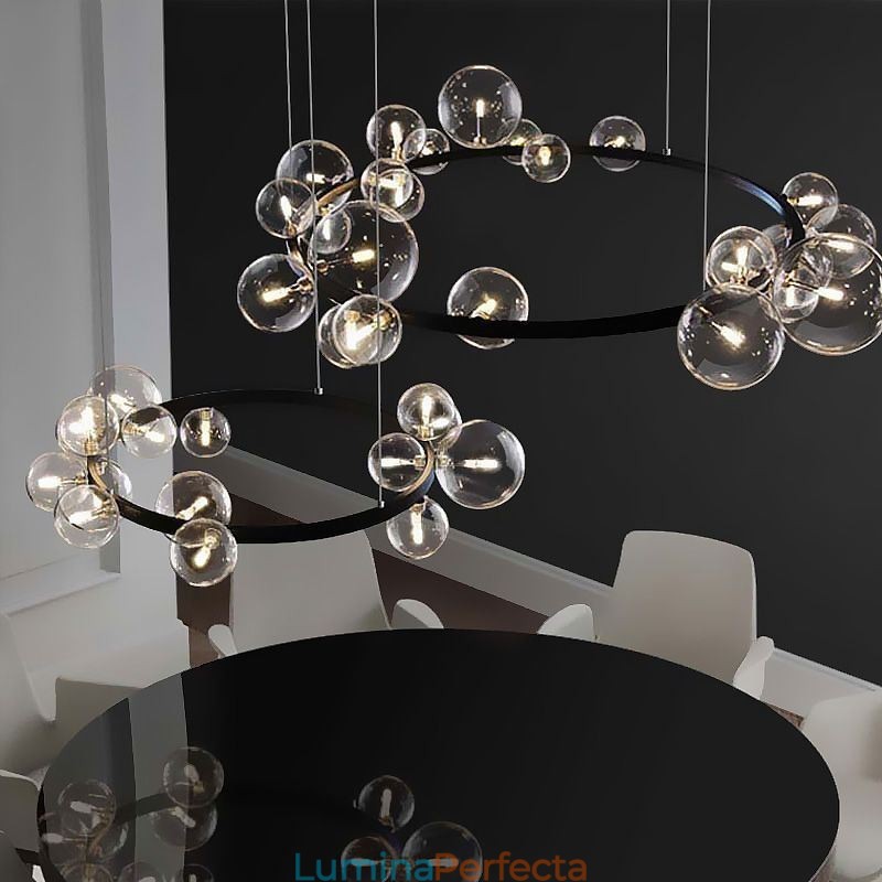 Candelabru creativ modern din metal, lampă cu bule de sticlă transparentă