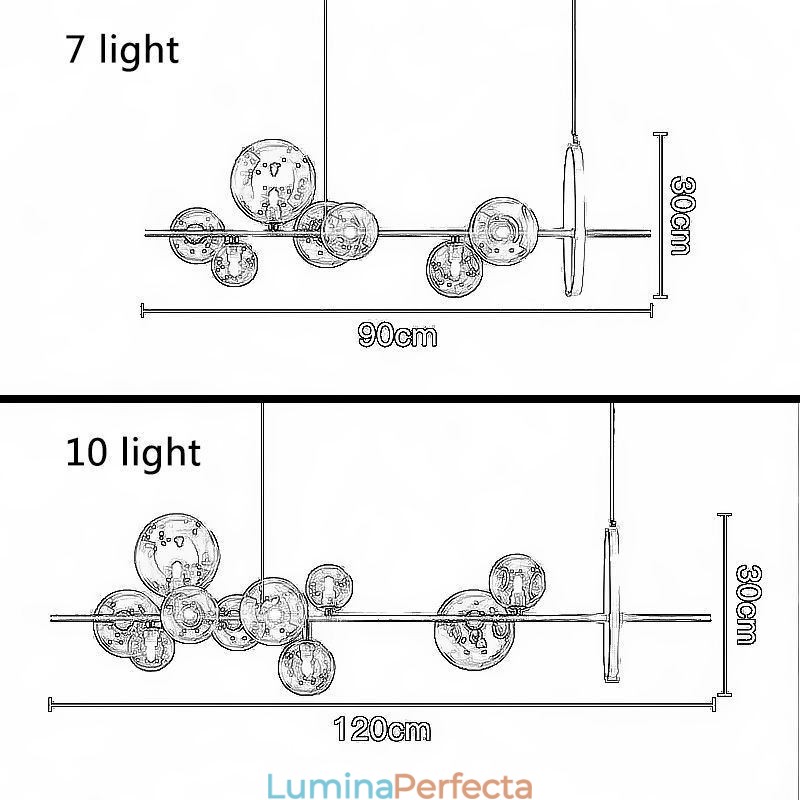 Lampă suspendată modernă cu bule de sticlă, candelabru cu becuri G9
