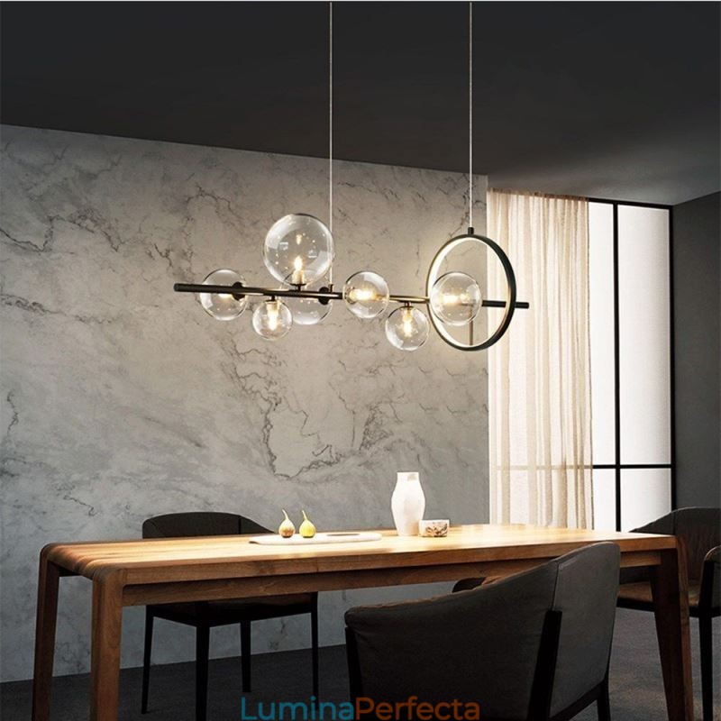 Lampă suspendată modernă cu bule de sticlă, candelabru cu becuri G9
