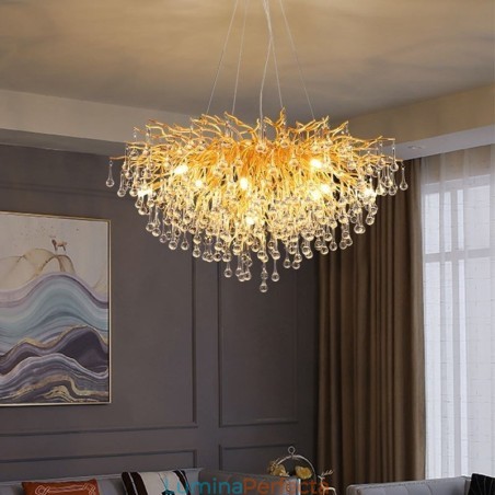 Candelabru Nordic Cristal Floare Abajur Rotund Lumină suspendată din aur de lux Candelabru Nordic Cristal Floare Abajur Rotund Lumină suspendată din aur de lux