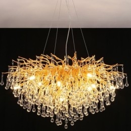 Candelabru Nordic Cristal Floare Abajur Rotund Lumină suspendată din aur de lux