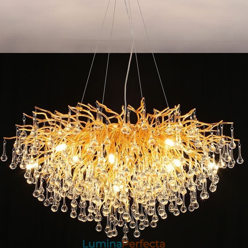 Candelabru Nordic Cristal Floare Abajur Rotund Lumină suspendată din aur de lux