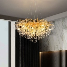 Candelabru Nordic Cristal Floare Abajur Rotund Lumină suspendată din aur de lux