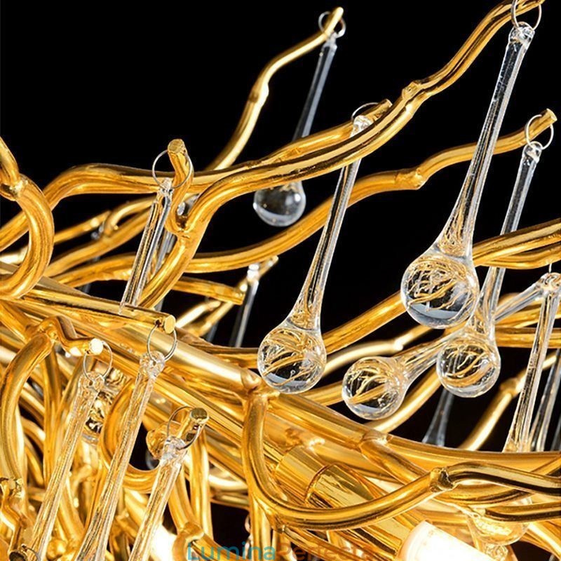Candelabru Nordic Cristal Floare Abajur Rotund Lumină suspendată din aur de lux