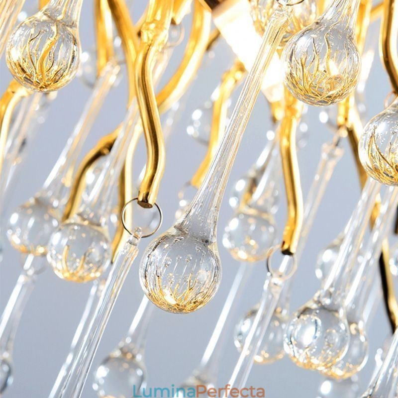 Candelabru Nordic Cristal Floare Abajur Rotund Lumină suspendată din aur de lux