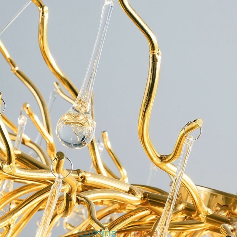 Candelabru Nordic Cristal Floare Abajur Rotund Lumină suspendată din aur de lux
