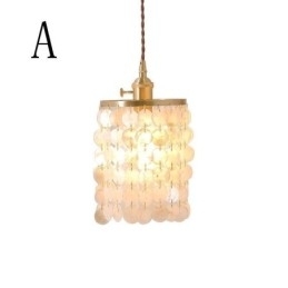 Candelabru clasic modern, abajur din scoici alb, lampă suspendată de tavan