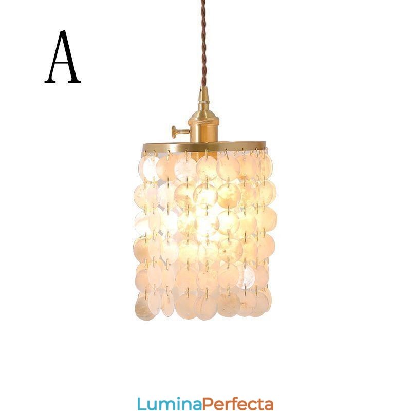 Candelabru clasic modern, abajur din scoici alb, lampă suspendată de tavan