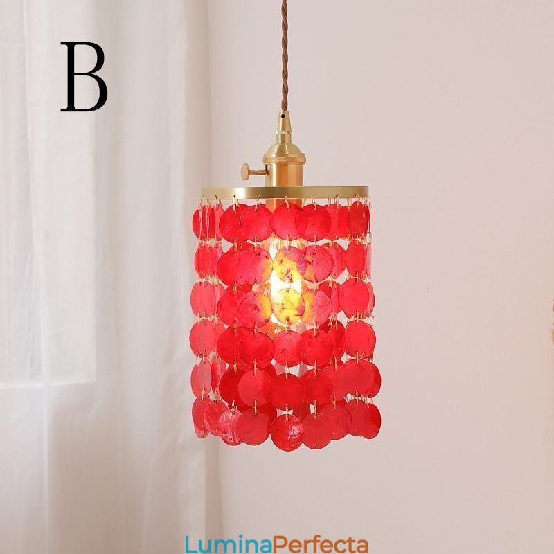 Candelabru clasic modern, abajur din scoici alb, lampă suspendată de tavan