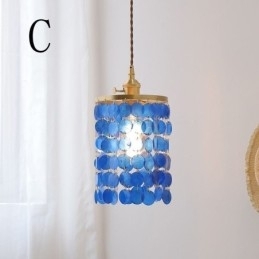 Candelabru clasic modern, abajur din scoici alb, lampă suspendată de tavan
