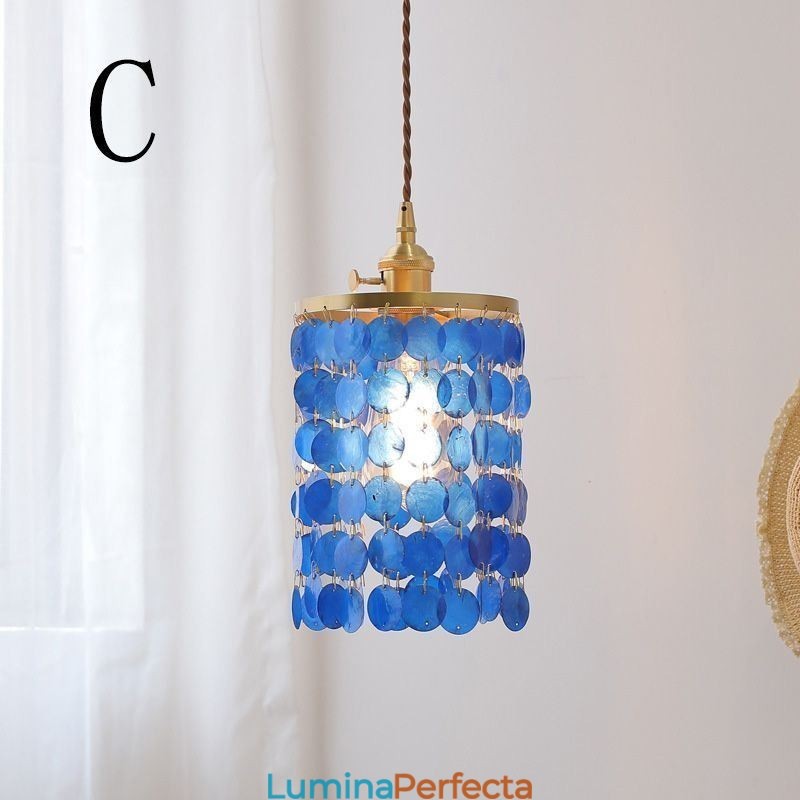 Candelabru clasic modern, abajur din scoici alb, lampă suspendată de tavan